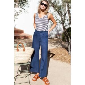 Emerson Fry Zip Front Tulip Crop Flare 2 Pant Indigo Large Office Quiet Luxary